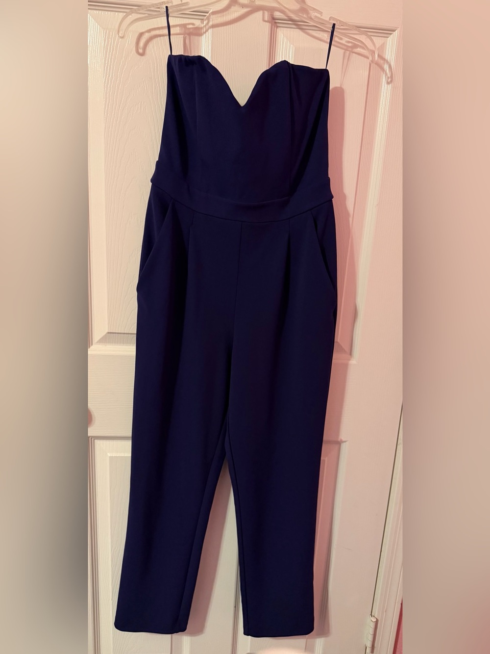 Express Royal Navy Strapless Jumpsuit with Pockets